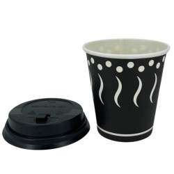 Vasos de Cartón "Coffee" Negro 240ml con Tapa Drink (50 Uds)