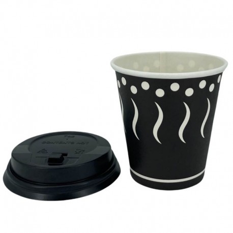 Vasos de Cartón Negros "Coffee" 200ml con Tapa Drink (1.000 Uds)