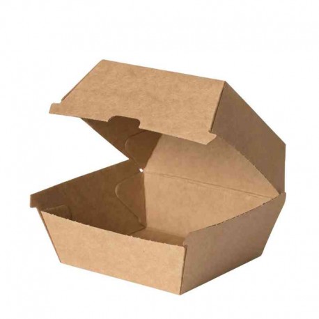 Cajas para Hamburguesas Cartón Microcanal Kraft 13,5x12,5x8,5cm (50 Uds)